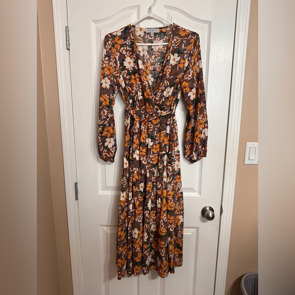 Hayden Floral Long Sleeve Maxi Dress - Orange and Brown